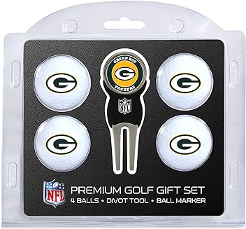 Team Golf NFL Regulation Size Golf Balls (4 Count) & Divot Tool with Removable Double-Sided Magnetic Marker