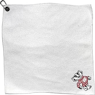 Team Golf NCAA NCAA Microfiber Towel - 15" X 15" (White) with Carabiner Clip, Premium Microfiber with Deep Waffle Pockets- Superior Water Absorption and Quick Dry Golf Cleaning Towel