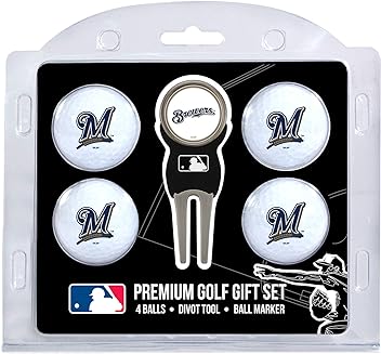 Team Golf MLB Regulation Size Golf Balls (4 Count) & Divot Tool with Removable Double-Sided Magnetic Marker