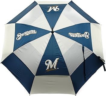 Team Golf MLB 62" Golf Umbrella with Protective Sheath, Double Canopy Wind Protection Design, Auto Open Button