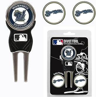 Team Golf MLB Divot Tool with 3 Golf Ball Markers Pack, Markers are Removable Magnetic Double-Sided Enamel